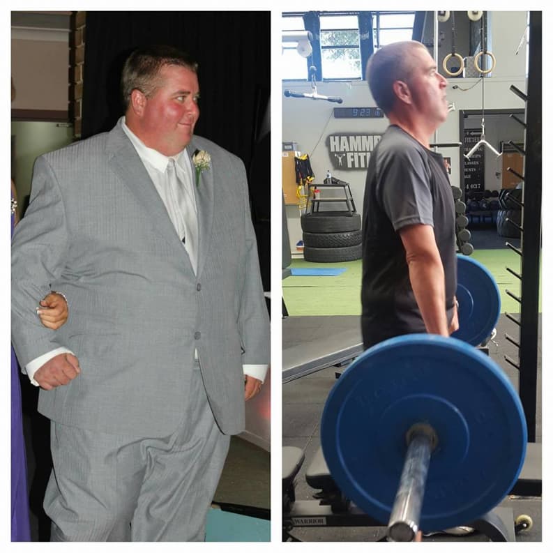 Before and after transformation photos of a client