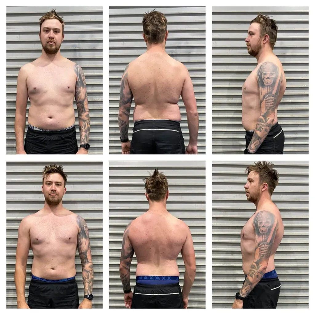 Client before and after transformation 22 at East 2 West Fitness