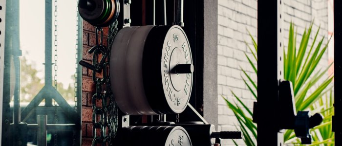Weight plates on rack