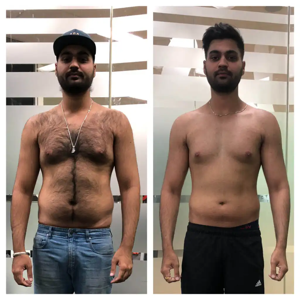 Man's fitness transformation before/after